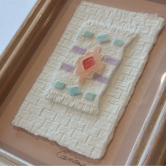 VINTAGE FIGI GRAPHICS Framed Hand Cast Natural Fibers Art 1990s Aztec Inspired - Picture 8 of 9